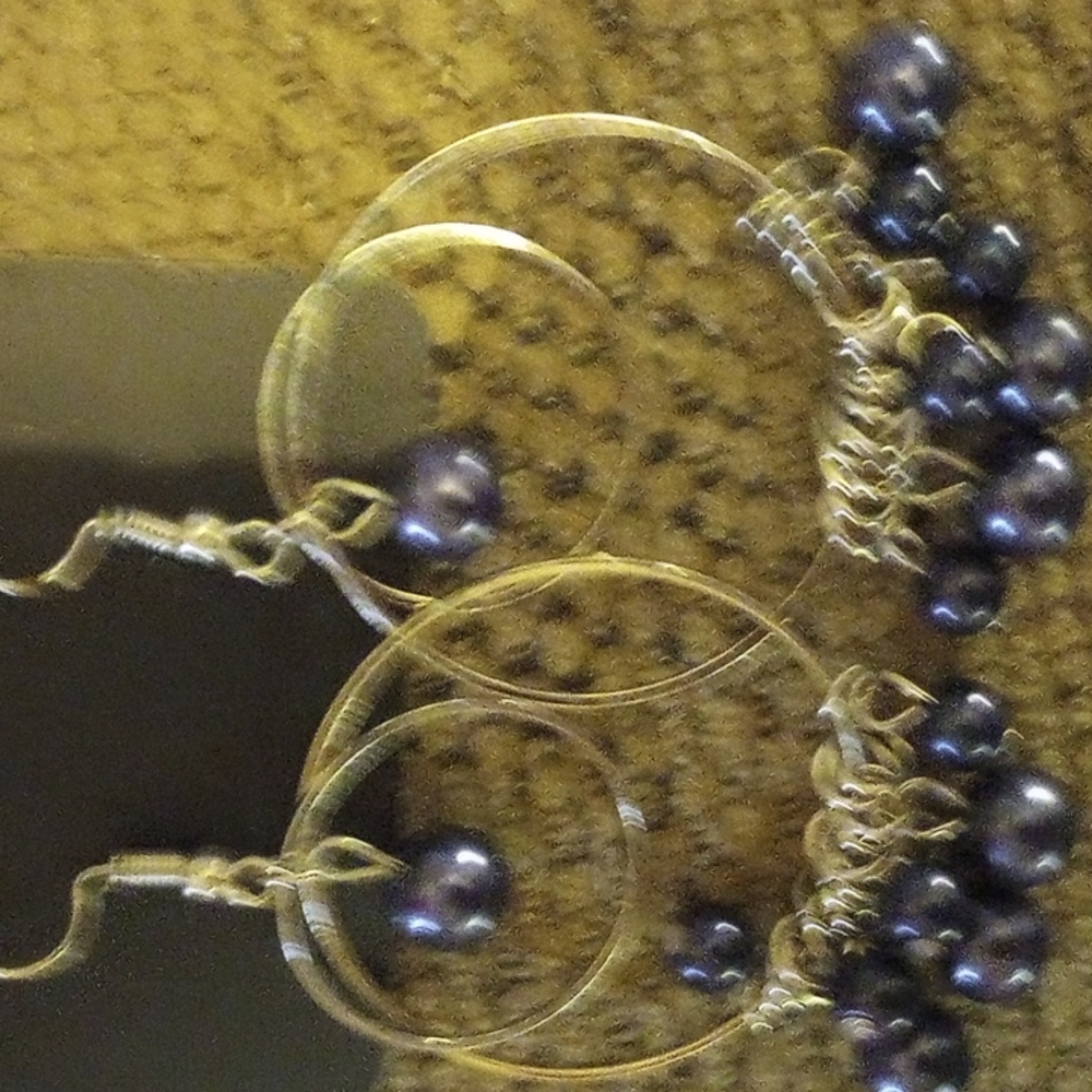 Vintage Large loop gold with gray beads Earrings